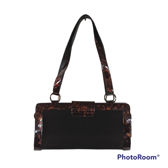 Stuart Weitzman Tortoise Brown Black Patent Leather Shoulder Bag A01 - Picture 2 of 14